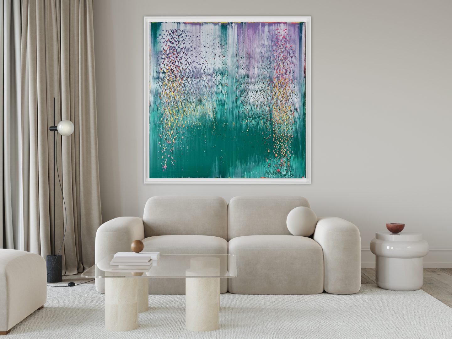 158 cm x 158 cm Los Testigos framed white mockup