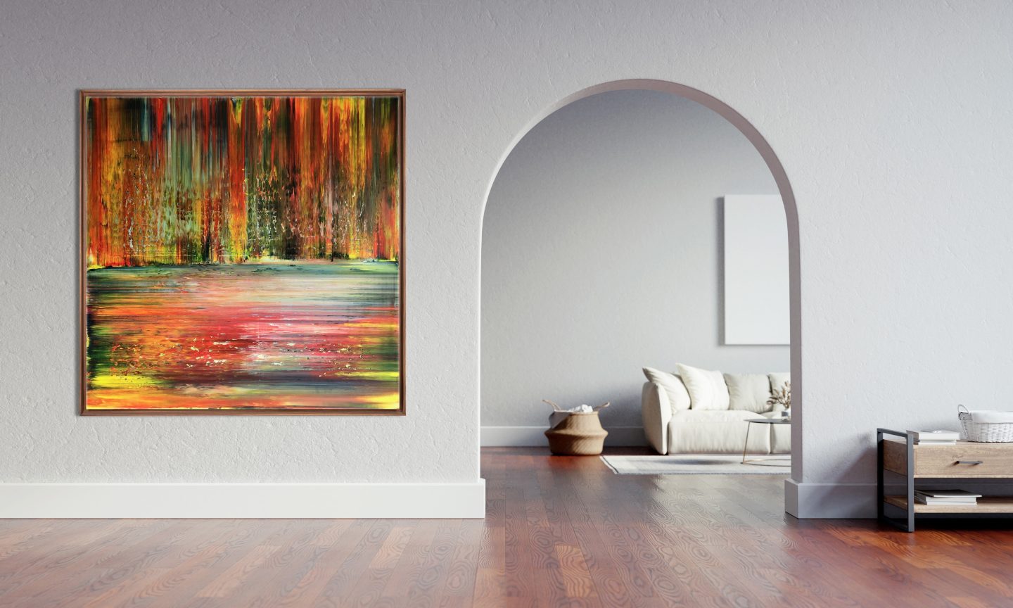 188 cm x 188 cm Pukaqucha framed dark wood mockup